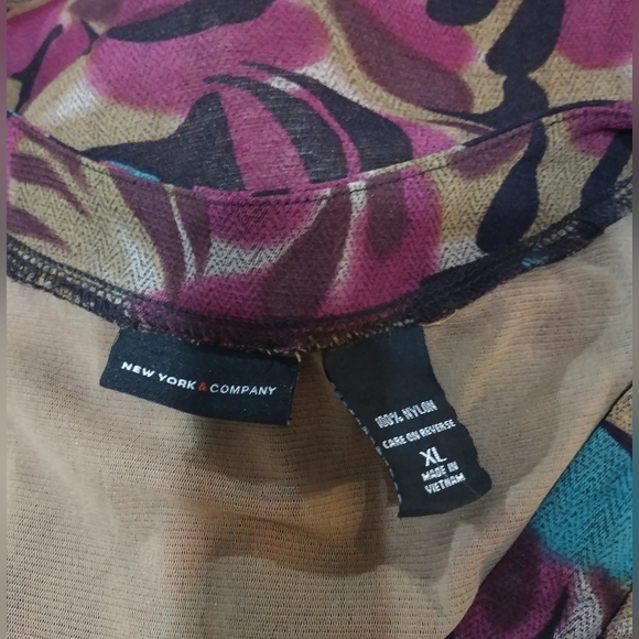 New York & Company Vintage Floral Cinched V neck Long Sleeve Sz XL - Picture 4 of 7